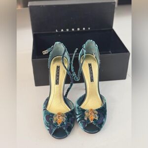 Laundry By Shelli Segal Teal Velvet Heels with Embellishments